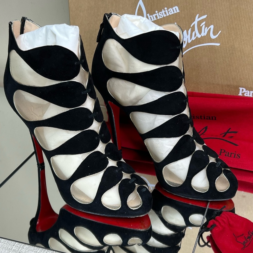 Christian Louboutin Black Mesh Heel Bootie